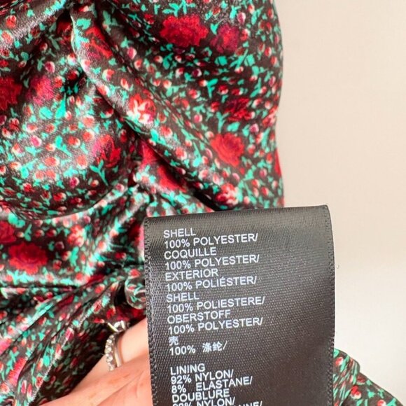 Urban Outfitters Iris Satin Ruched Mini Dress Black Red Rose Floral Size Medium - Picture 6 of 6